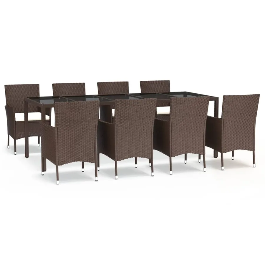 Ensemble à manger de jardin et coussins 9 pcs marron poly rotin - 2