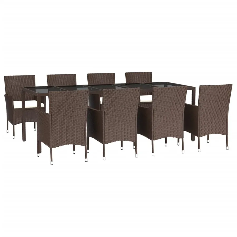 Ensemble à manger de jardin et coussins 9 pcs marron poly rotin - 3