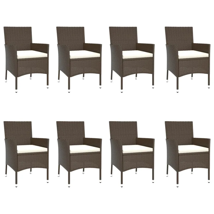Ensemble à manger de jardin et coussins 9 pcs marron poly rotin - 4
