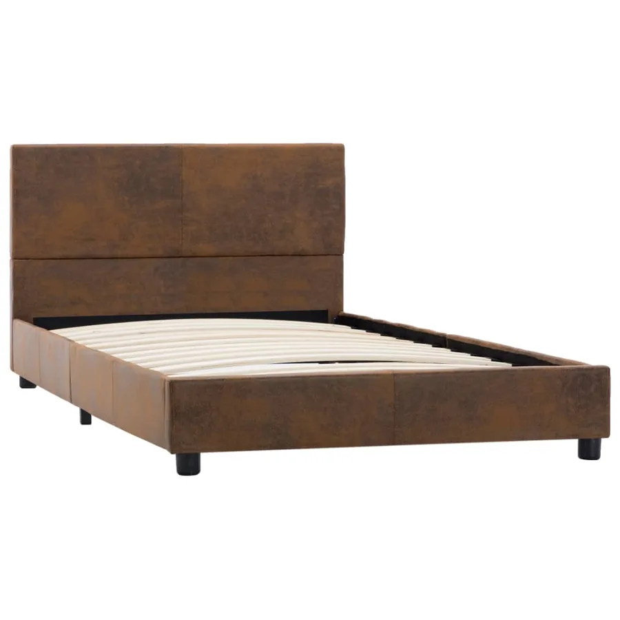 Cadre de lit sans matelas marron similicuir daim 100x200 cm - 2