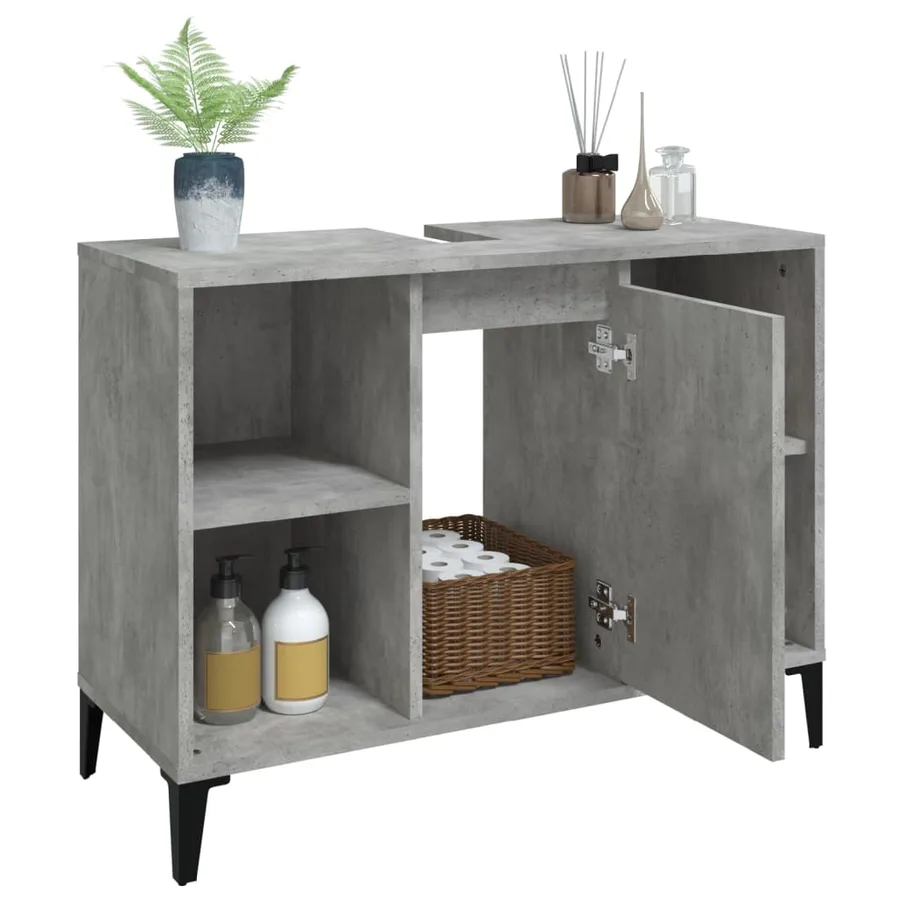 Meuble d'évier gris béton 80x33x60 cm bois d'ingénierie - 5