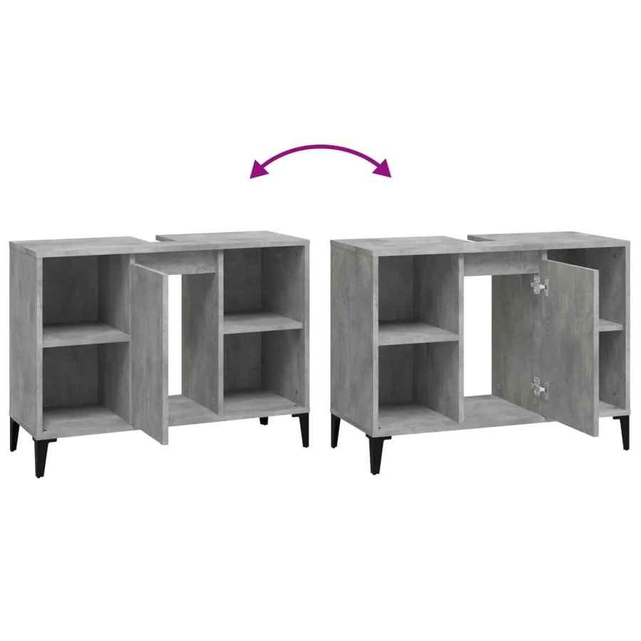 Meuble d'évier gris béton 80x33x60 cm bois d'ingénierie - 9