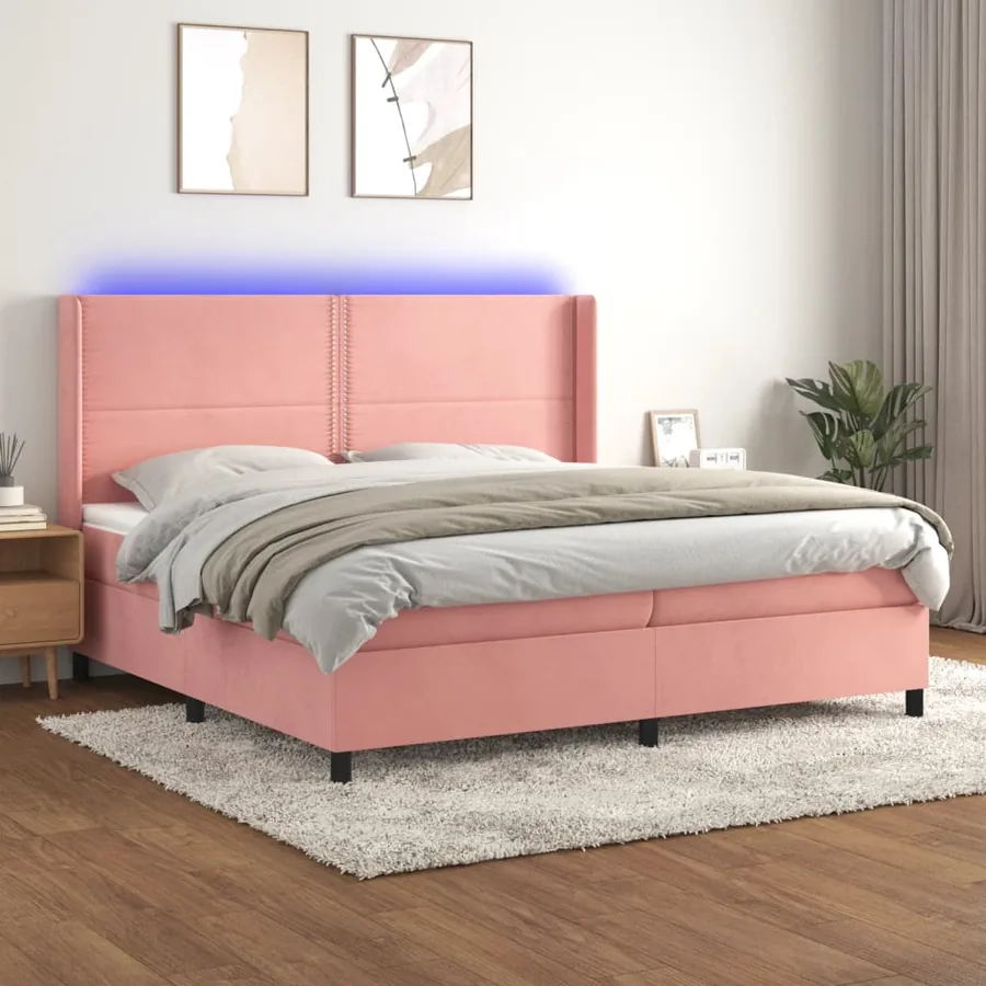 Sommier à lattes de lit matelas et LED Rose 200x200 cm Velours