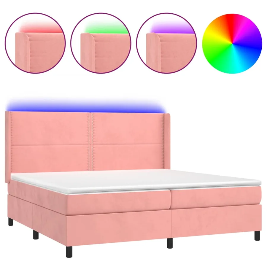 Sommier à lattes de lit matelas et LED Rose 200x200 cm Velours - 2