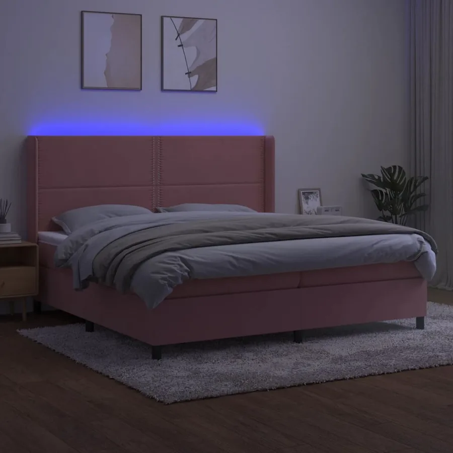 Sommier à lattes de lit matelas et LED Rose 200x200 cm Velours - 3