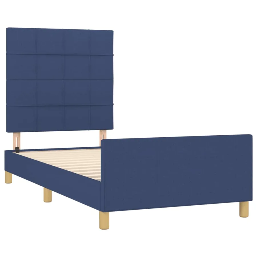 Cadre de lit sans matelas bleu 100x200 cm tissu - 4