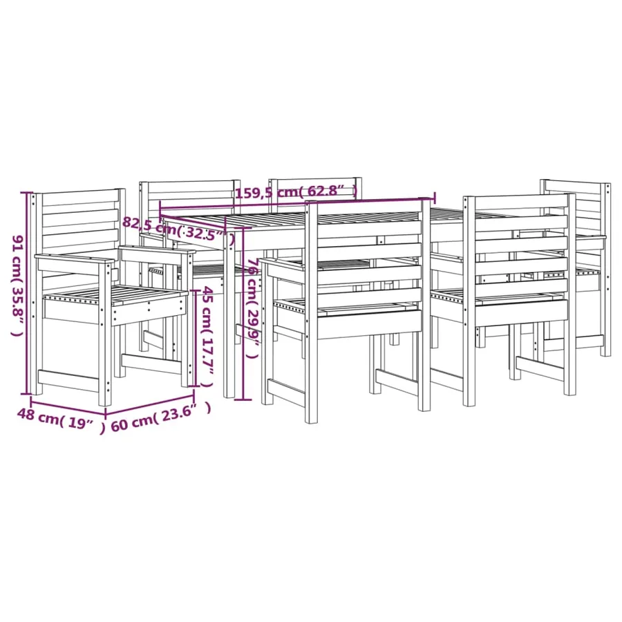 Ensemble à manger de jardin 7 pcs bois massif Douglas - 9