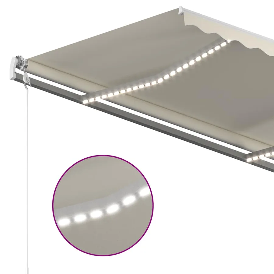 Auvent automatique avec capteur de vent et LED 300x250 cm Crème - 5