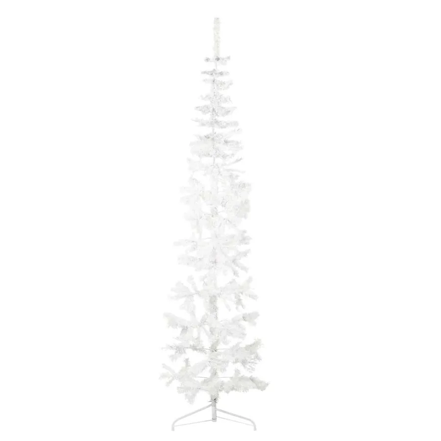 Demi sapin de Noël artificiel mince avec support Blanc 240 cm