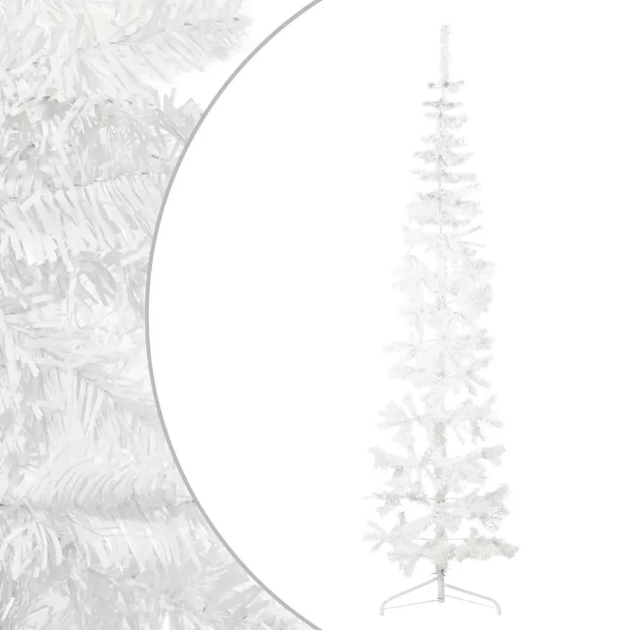 Demi sapin de Noël artificiel mince avec support Blanc 240 cm - 2