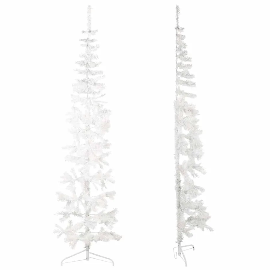 Demi sapin de Noël artificiel mince avec support Blanc 240 cm - 3