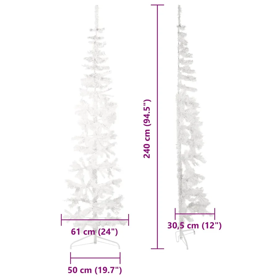 Demi sapin de Noël artificiel mince avec support Blanc 240 cm - 8