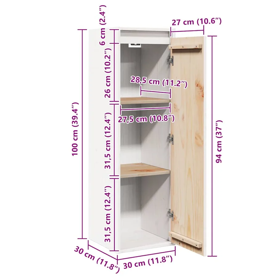 Armoires murales 2 pcs Blanc 30x30x100 cm Bois de pin massif - 15