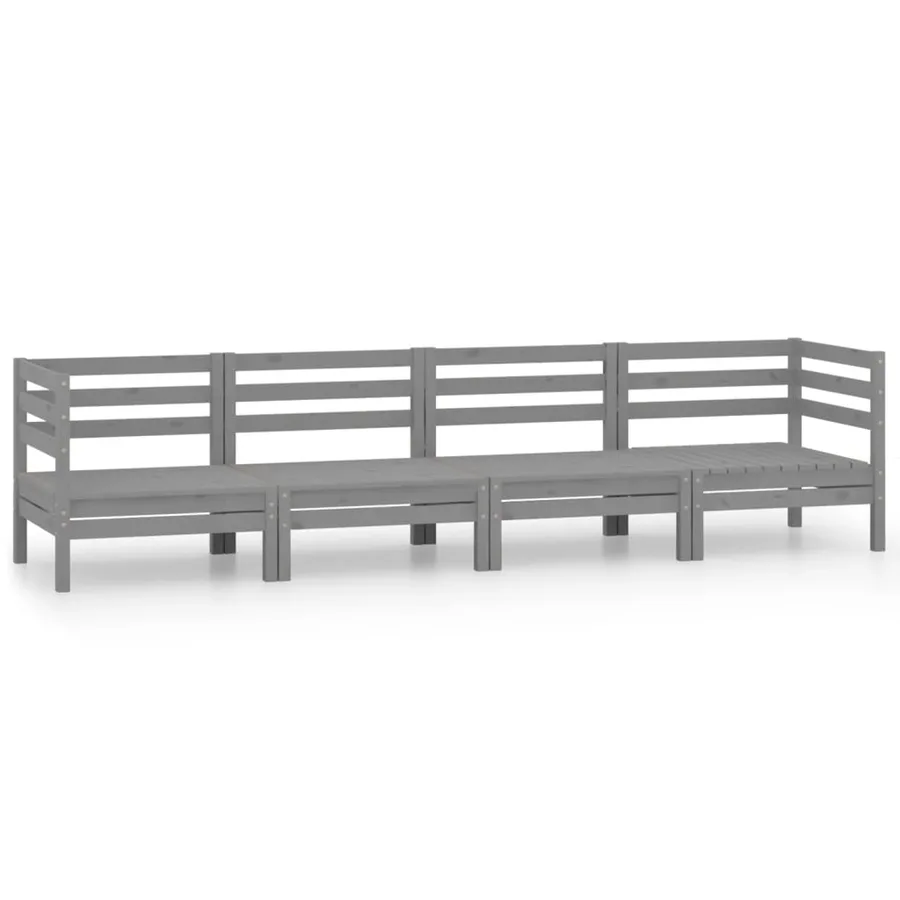 Salon de jardin 4 pcs Gris Bois de pin massif - 2