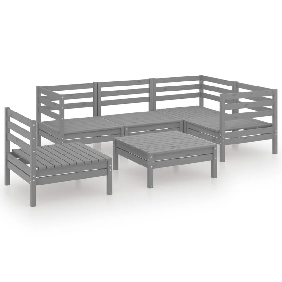 Salon de jardin 6 pcs Bois de pin massif Gris - 2