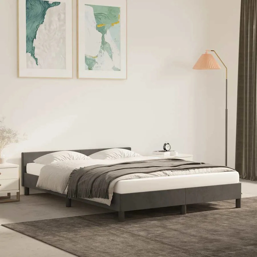 Cadre de lit sans matelas gris foncé 140x200 cm velours