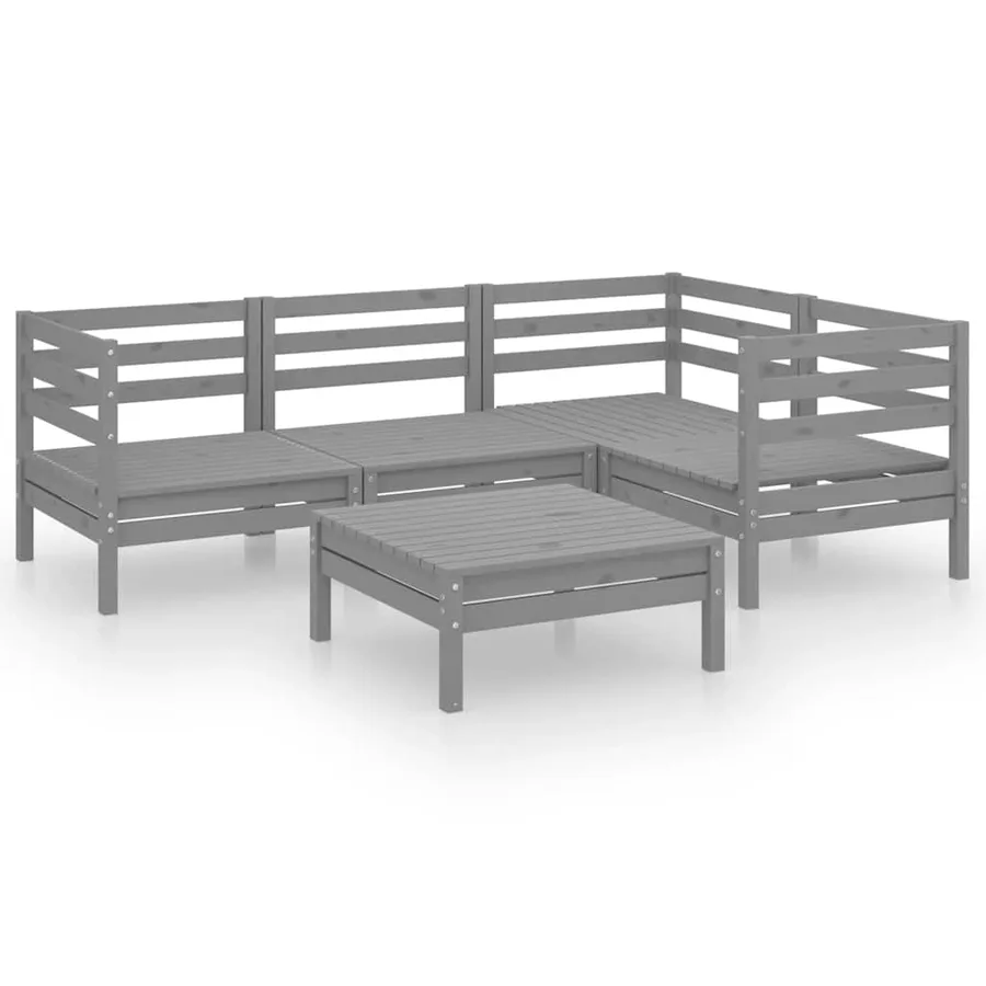Salon de jardin 5 pcs Bois de pin massif Gris - 2
