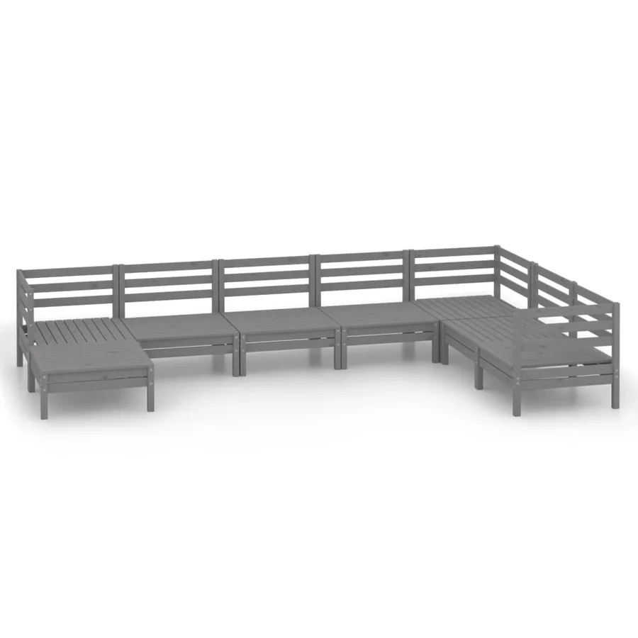 Salon de jardin 8 pcs Bois de pin massif Gris - 2