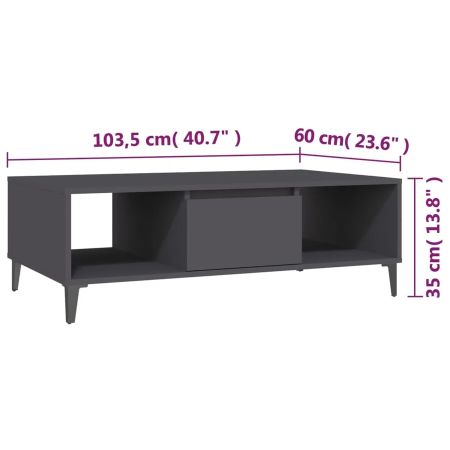 Table basse gris 103,5x60x35 cm bois d'ingénierie - 9