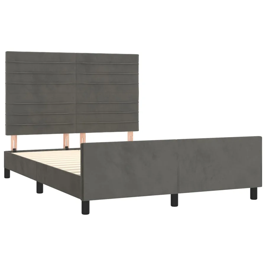Cadre de lit sans matelas gris foncé 140x190 cm velours - 4