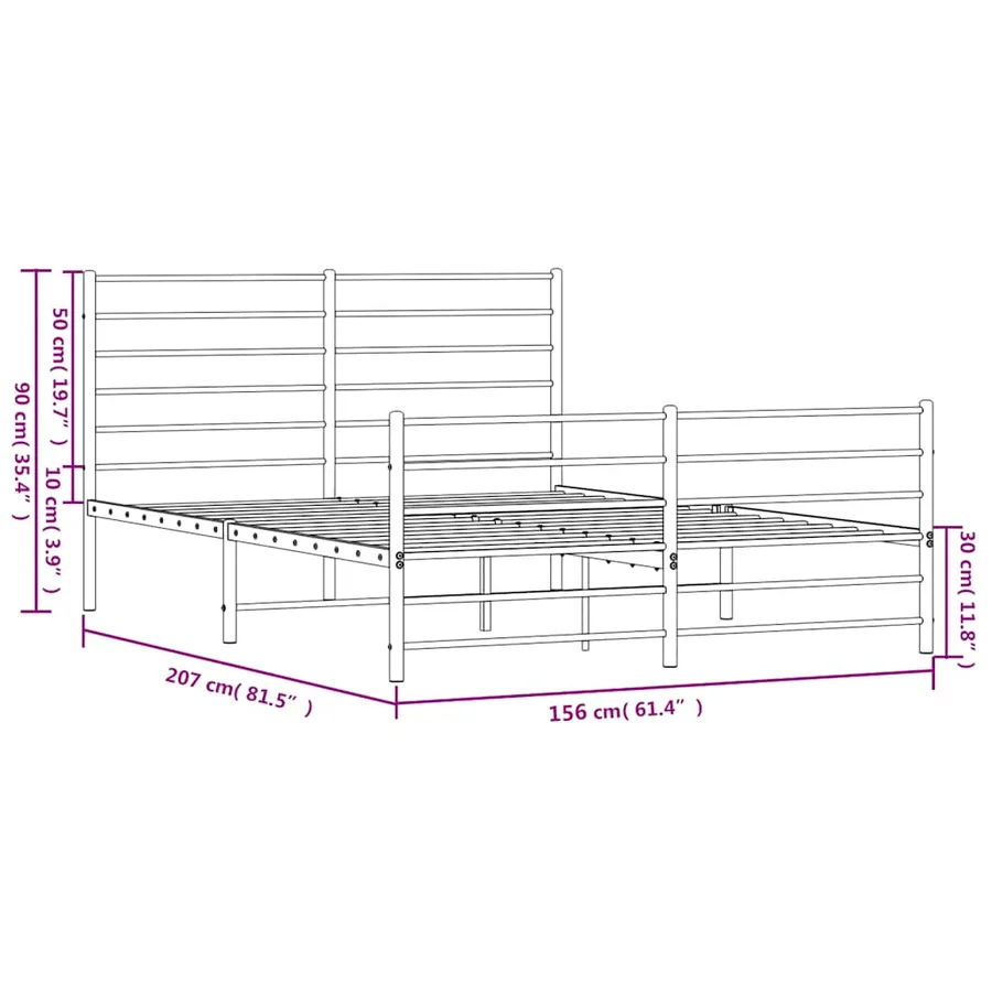 Cadre de lit métal sans matelas et pied de lit blanc 150x200 cm - 10
