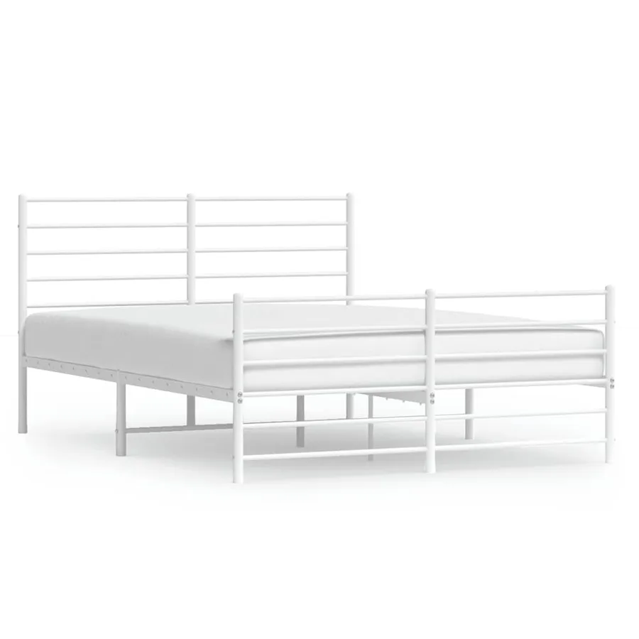Cadre de lit métal sans matelas et pied de lit blanc 150x200 cm - 2