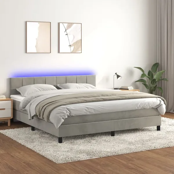 Sommier à lattes de lit avec matelas LED Gris clair 180x200 cm