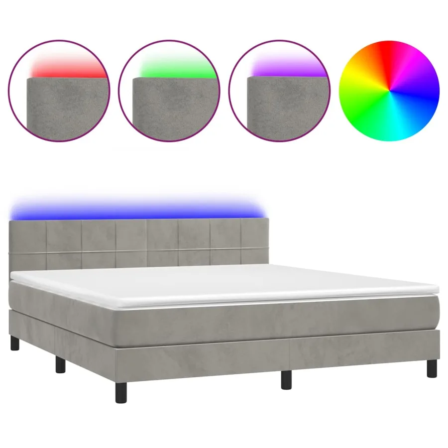 Sommier à lattes de lit avec matelas LED Gris clair 180x200 cm - 2