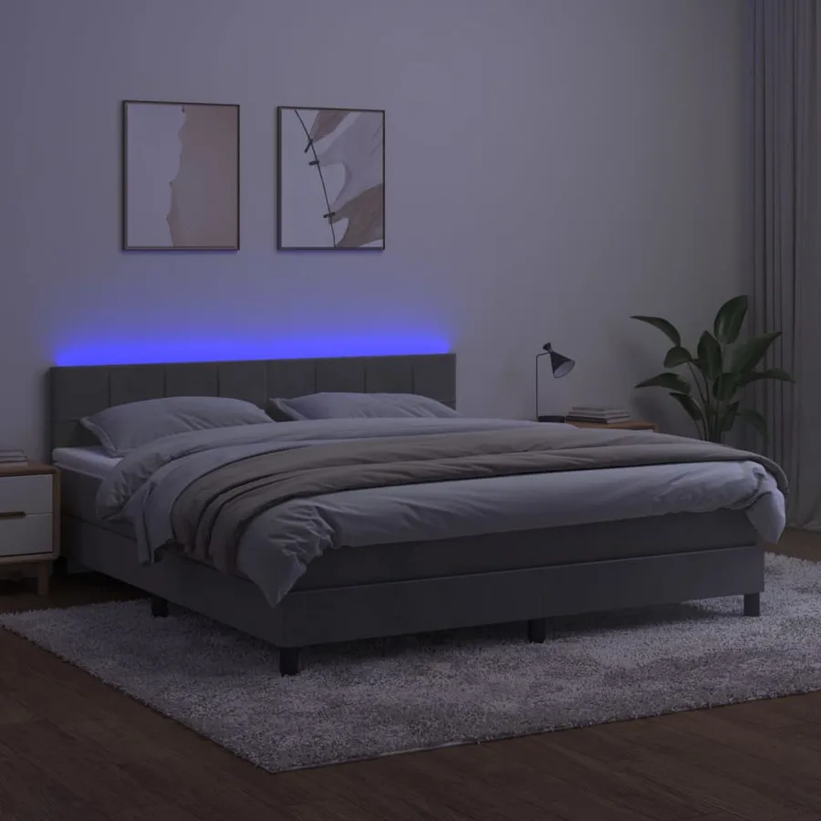 Sommier à lattes de lit avec matelas LED Gris clair 180x200 cm - 4