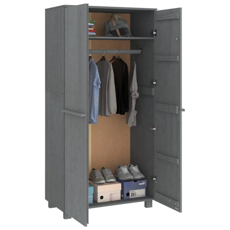 Garde-robe HAMAR Gris foncé 89x50x180 cm Bois massif de pin - 6