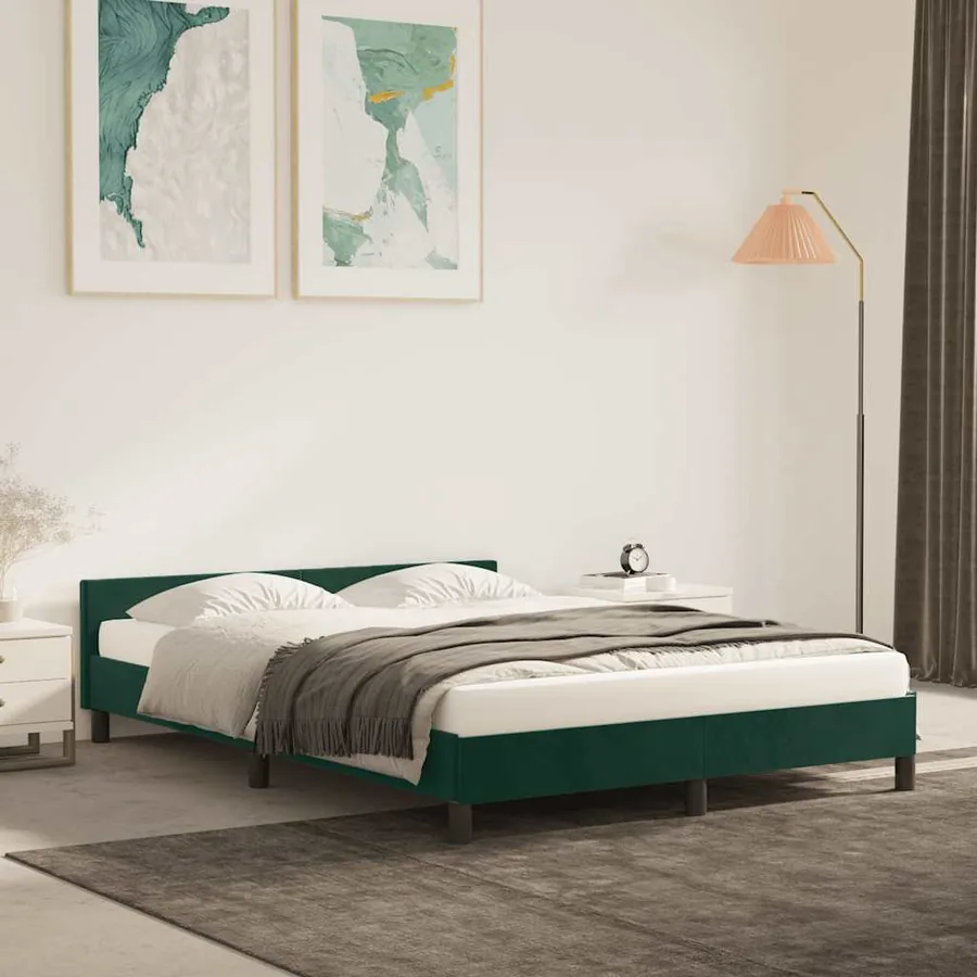 Cadre de lit sans matelas vert foncé 140x200 cm velours