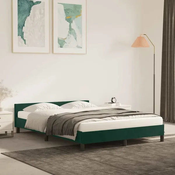 Cadre de lit sans matelas vert foncé 140x200 cm velours