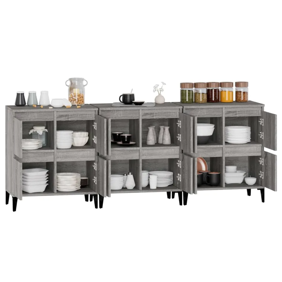 Buffets 3 pcs sonoma gris 60x35x70 cm bois d'ingénierie - 5