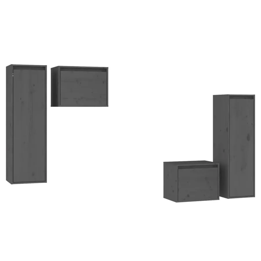 Meubles TV 4 pcs Gris Bois massif de pin - 2