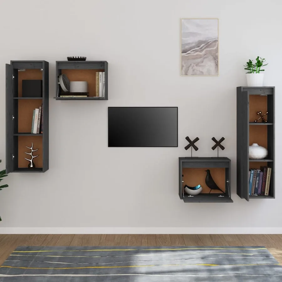 Meubles TV 4 pcs Gris Bois massif de pin - 3