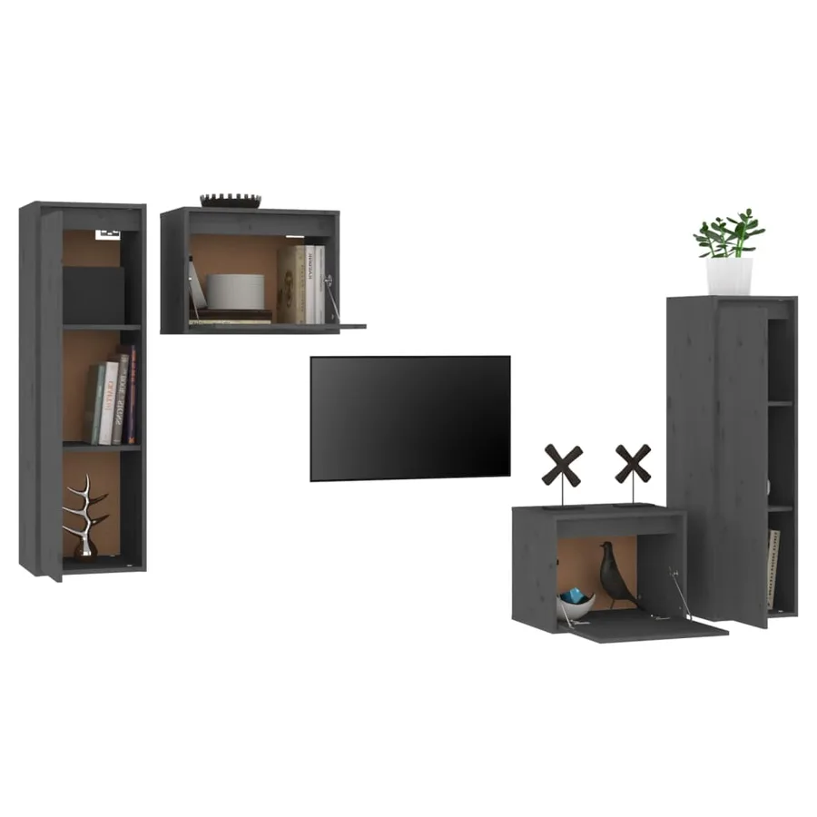 Meubles TV 4 pcs Gris Bois massif de pin - 4