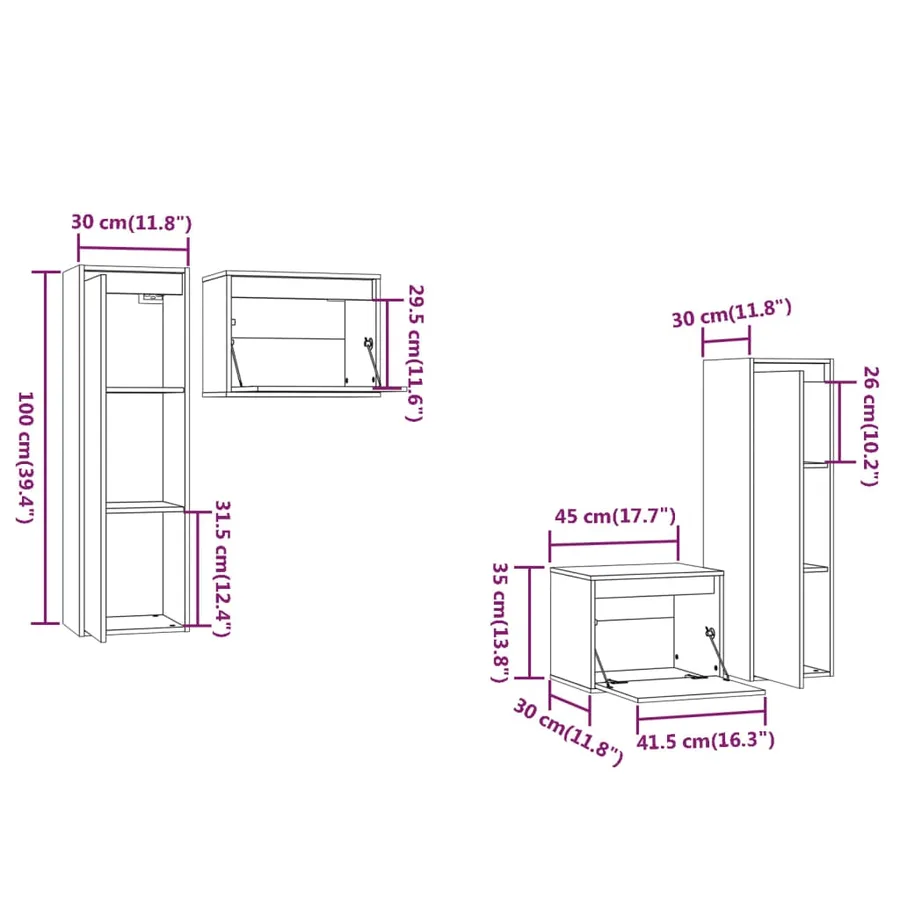 Meubles TV 4 pcs Gris Bois massif de pin - 9