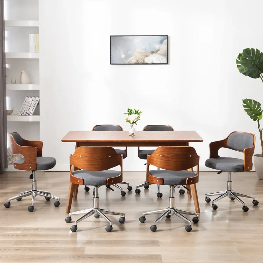 Chaises pivotantes à manger lot de 6 gris bois courbé et tissu