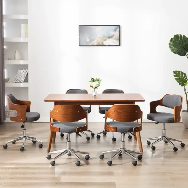 Chaises pivotantes à manger lot de 6 gris bois courbé et tissu