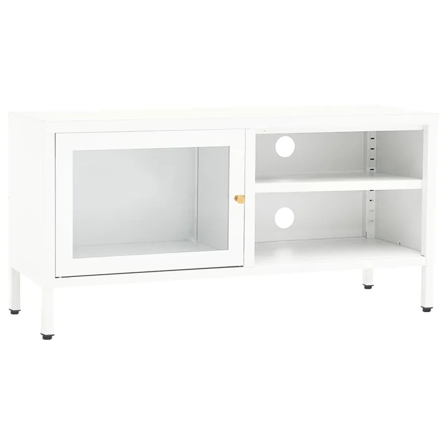 Meuble TV Blanc 90x30x44 cm Acier et verre - 2