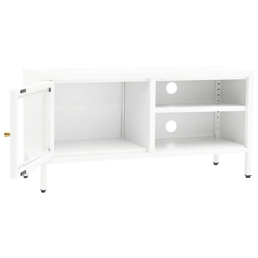 Meuble TV Blanc 90x30x44 cm Acier et verre - 6