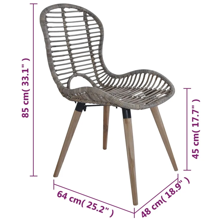 Chaises à manger lot de 6 marron rotin naturel - 7