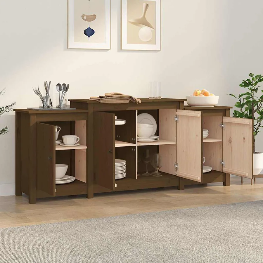 Buffet Marron miel 164x37x68 cm Bois massif de pin - 3