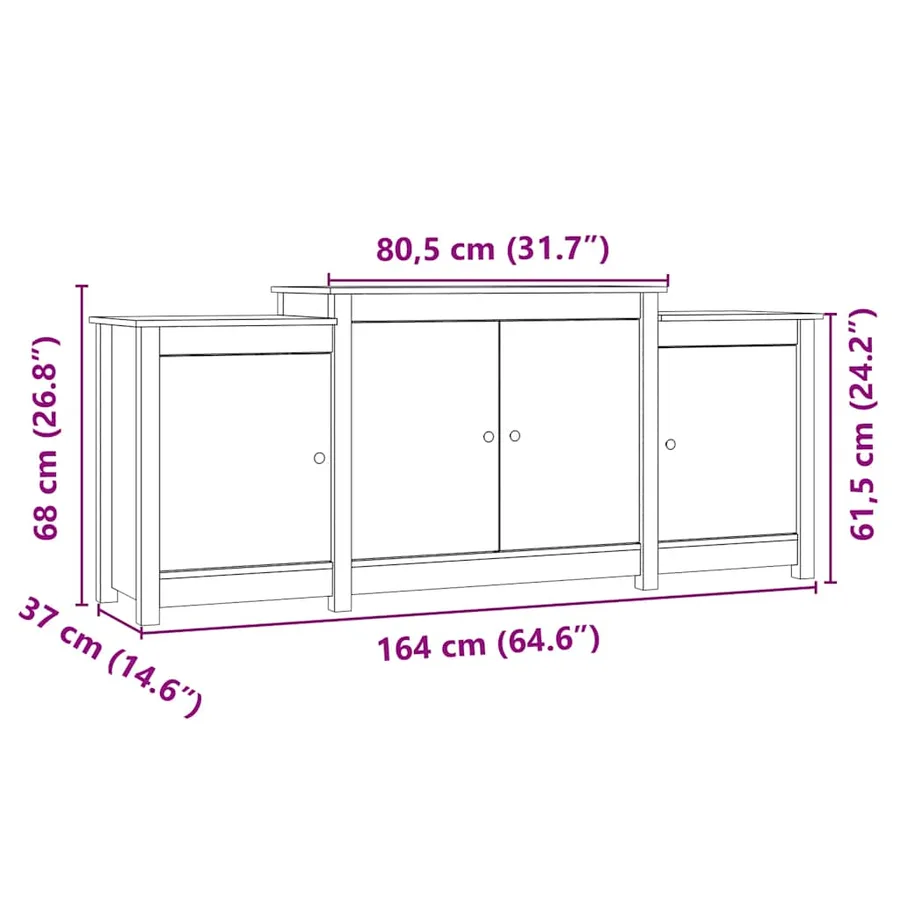 Buffet Marron miel 164x37x68 cm Bois massif de pin - 9