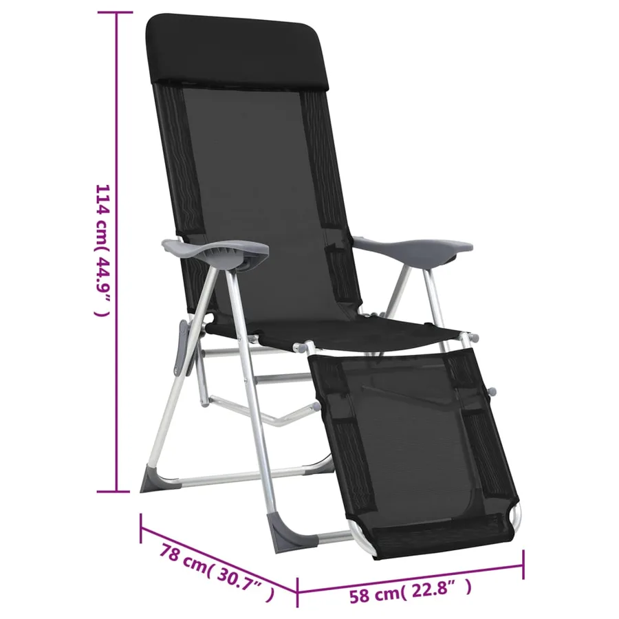 Chaises de camping pliantes et repose-pied lot de 2 textilène - 18