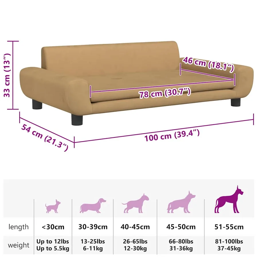 Lit pour chien marron 100x54x33 cm velours - 7