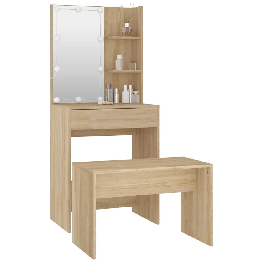 Ensemble de coiffeuse avec LED Chêne sonoma Bois d'ingénierie - 12