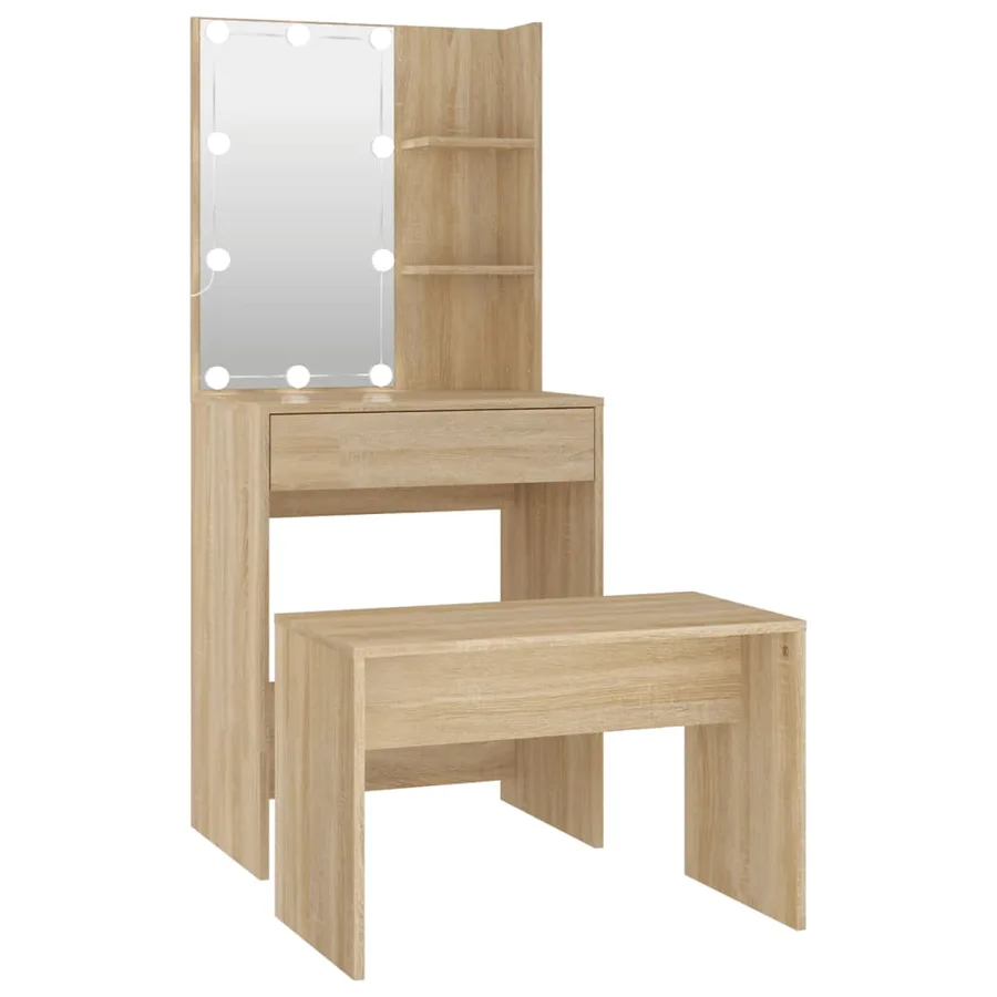 Ensemble de coiffeuse avec LED Chêne sonoma Bois d'ingénierie - 2