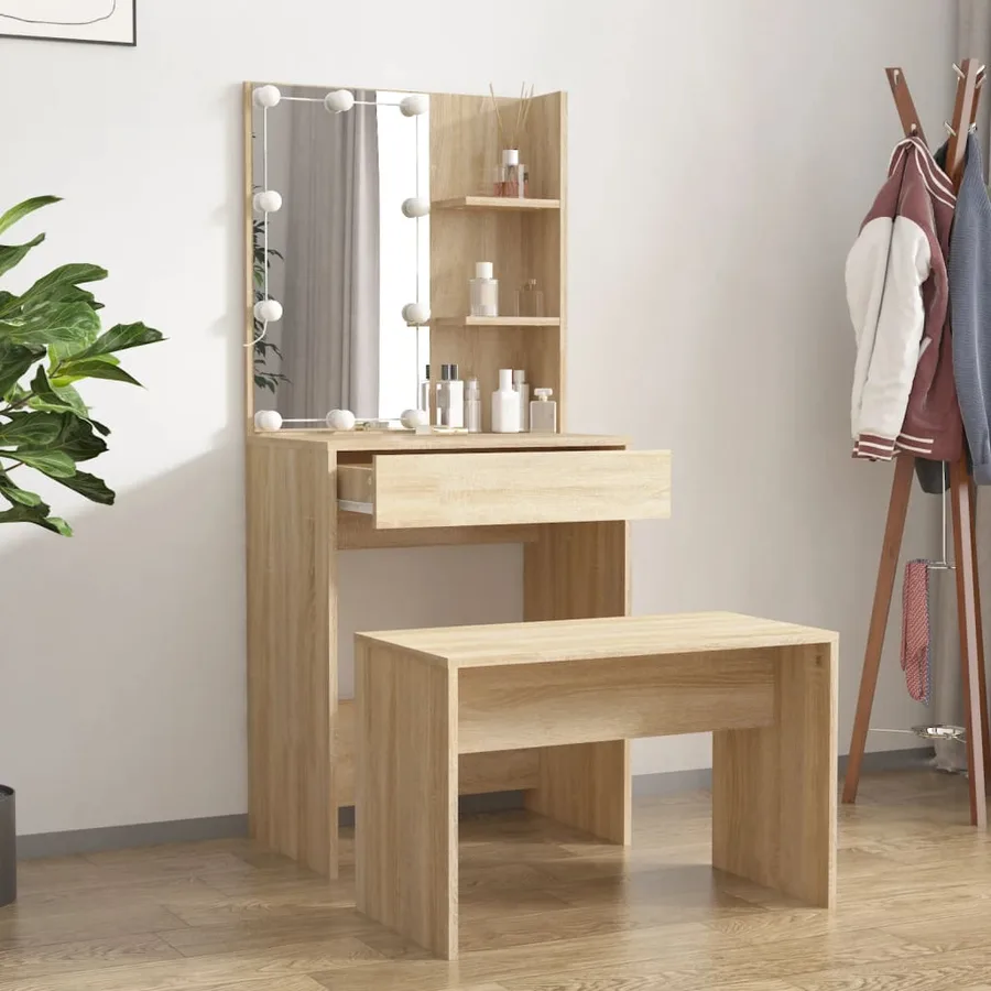 Ensemble de coiffeuse avec LED Chêne sonoma Bois d'ingénierie - 3