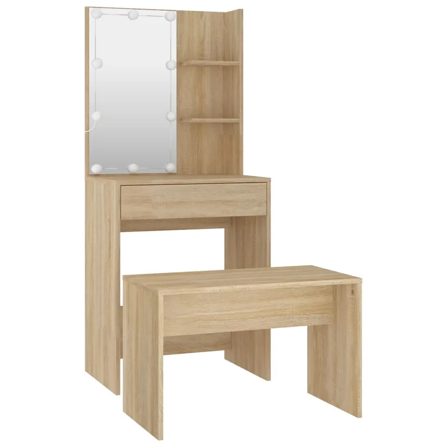 Ensemble de coiffeuse avec LED Chêne sonoma Bois d'ingénierie - 4